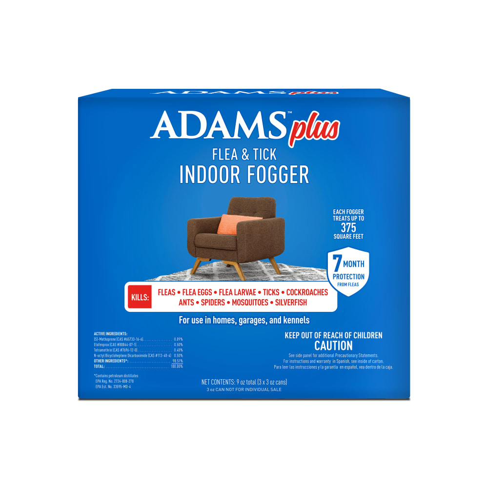 Retail packaging for Adams flea and tick indoor fogger